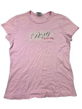 Vintage Roxy WomenLarge Pink Surf Quiksilver Graphic Spellout T Shirt Y2K  Beach